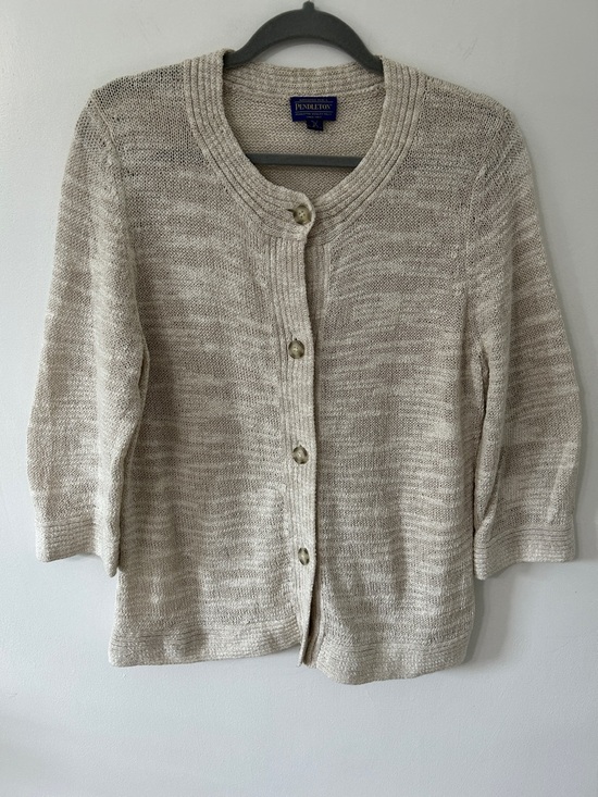 Pendleton Sweaters - Pendleton Cotton Sweater Women’s L Cream Summer Knit Casual Cardigan